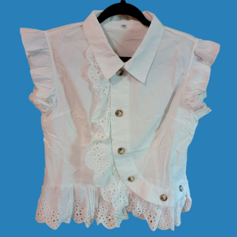Modlilly button up ruffle cap sleeve blouse